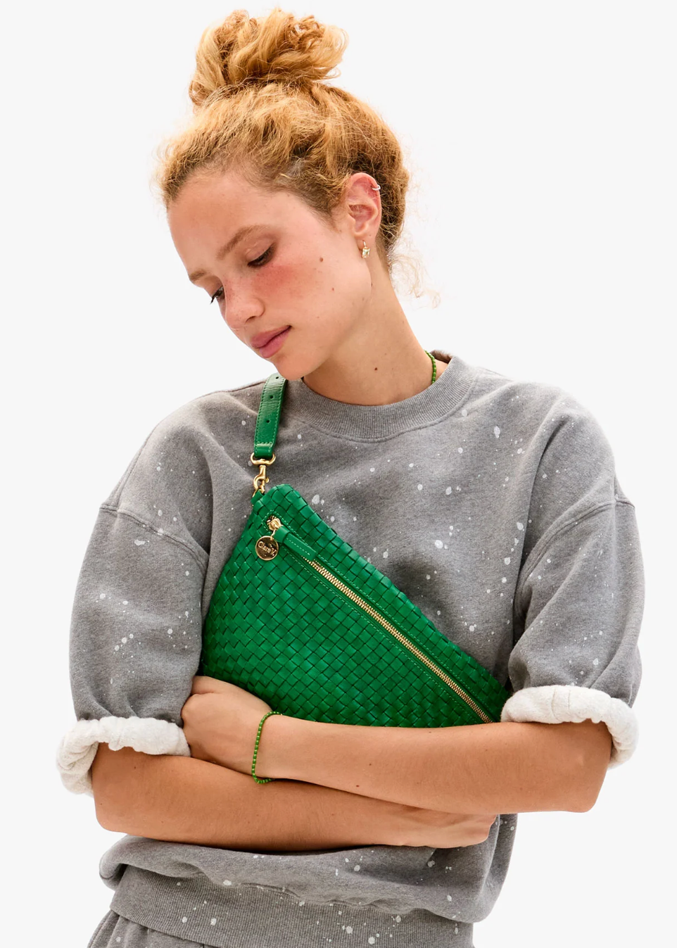 Clare V Grande Fanny Grass Woven Checker