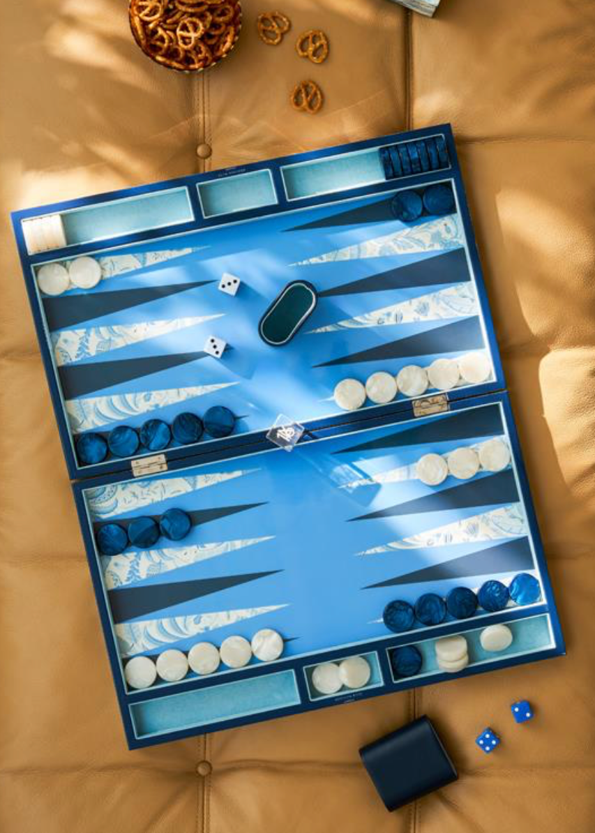 Palm Beach Blue Lacquer Backgammon Set