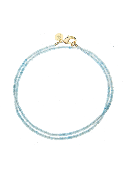 Jane Win Double Wrap Diamond Cut Beaded Necklace in Aquamarine