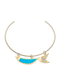 Jane Win STRONG Keep Swimming Fish Pendant Neck Cuff