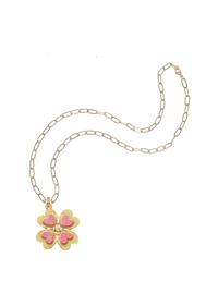 Jane Win LUCKY in Love Clover Pendant with Coral