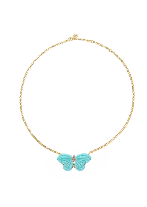 Jane Win FREEDOM Stone Butterfly Necklace in Amazonite