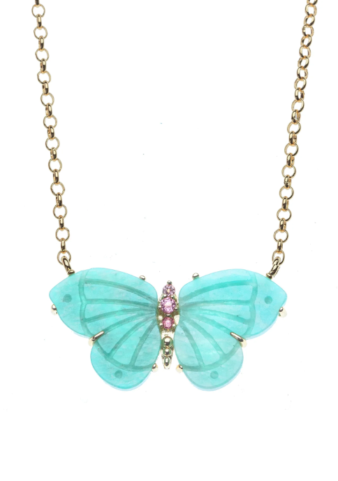 Jane Win FREEDOM Stone Butterfly Necklace in Amazonite