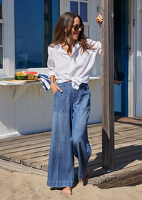 F&E Madeline Patch Pocket Pull On Indigo Denim