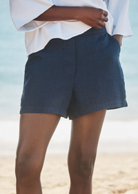 F&E Mae Pull On Short Navy Linen