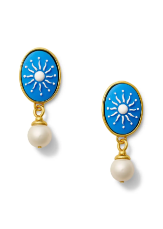 Blu Sunshine Cameo + Pearl Earring