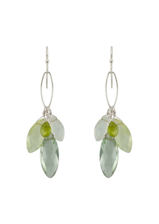 Green Amethyst, Prenite, Moonstone, Peridot Cluster Earrings