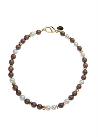 Jane Win Wood and Pearl Statement Necklace