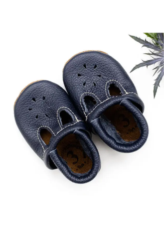 Navy T-Strap Leather Baby Shoes