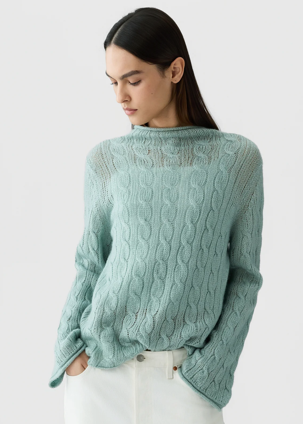 Guest In Residence Cable Mock Neck Top