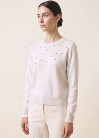 White Rhinestone Crewneck Sweater