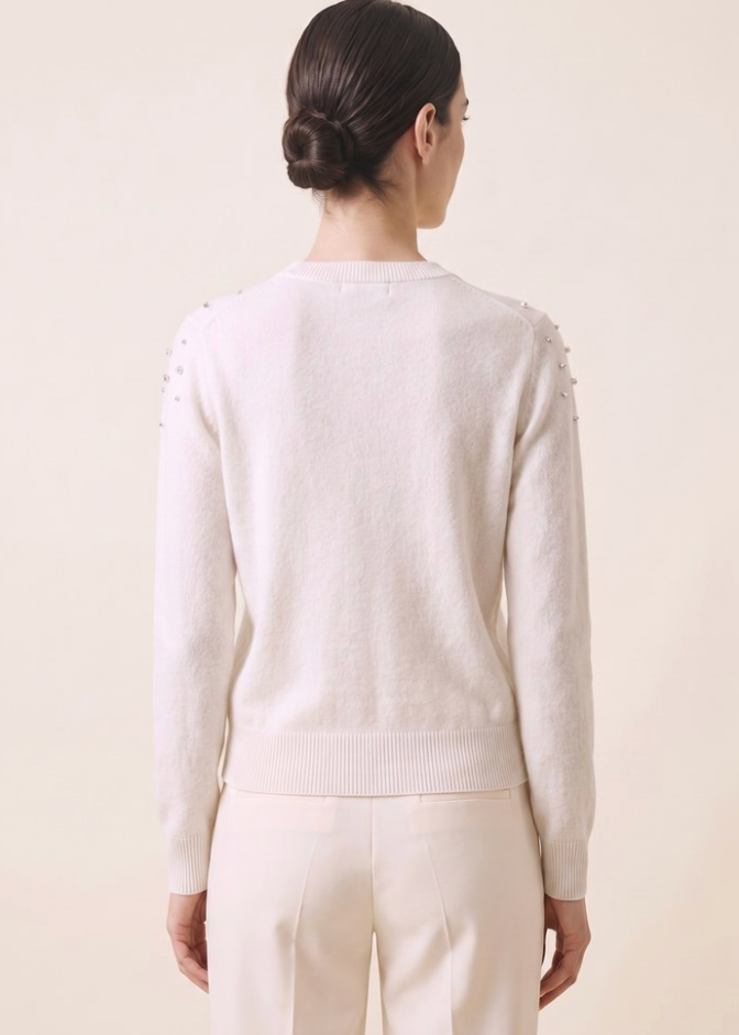 White Rhinestone Crewneck Sweater