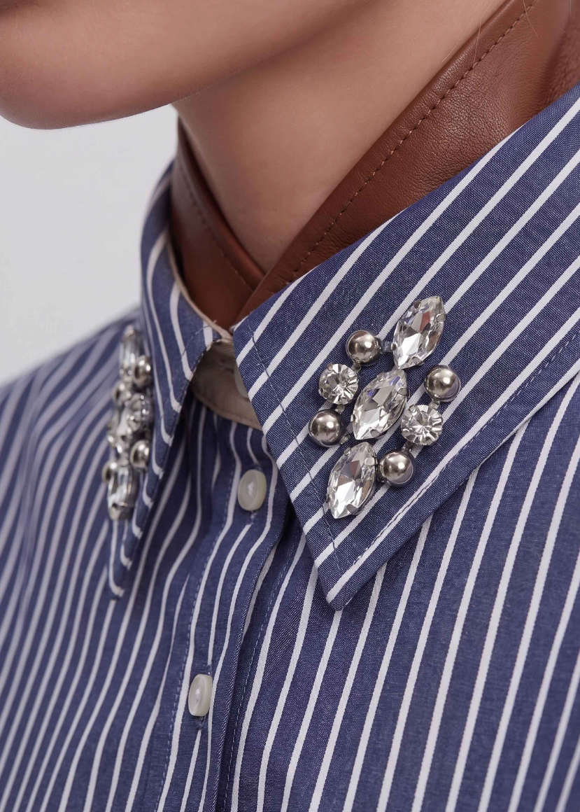 Echo Crystal Collar Stripe Short Ink Blue