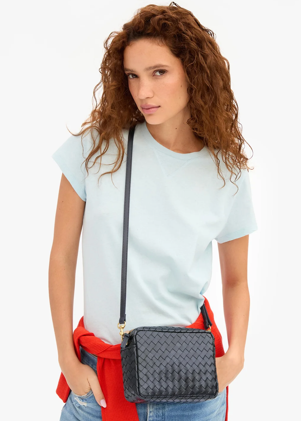 Clare V Midi Sac w/ Pocket Twilight Navy Diagonal Woven