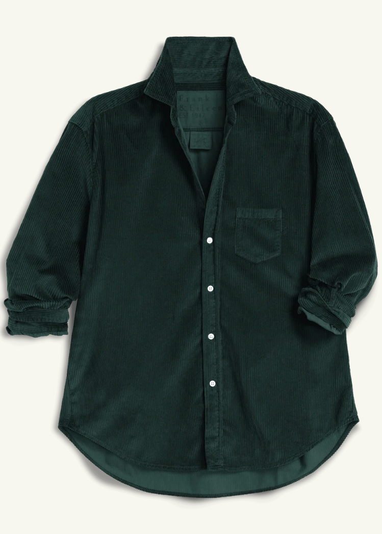 Peacock corduroy shirt on a white background