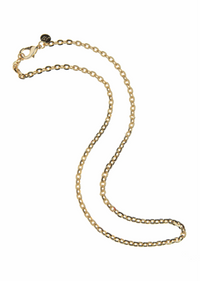 A gold chain necklace with a lobster clasp, displayed on a clean white background.