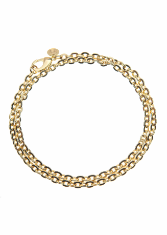A double-strand gold chain bracelet with a lobster clasp, displayed on a clean white background.