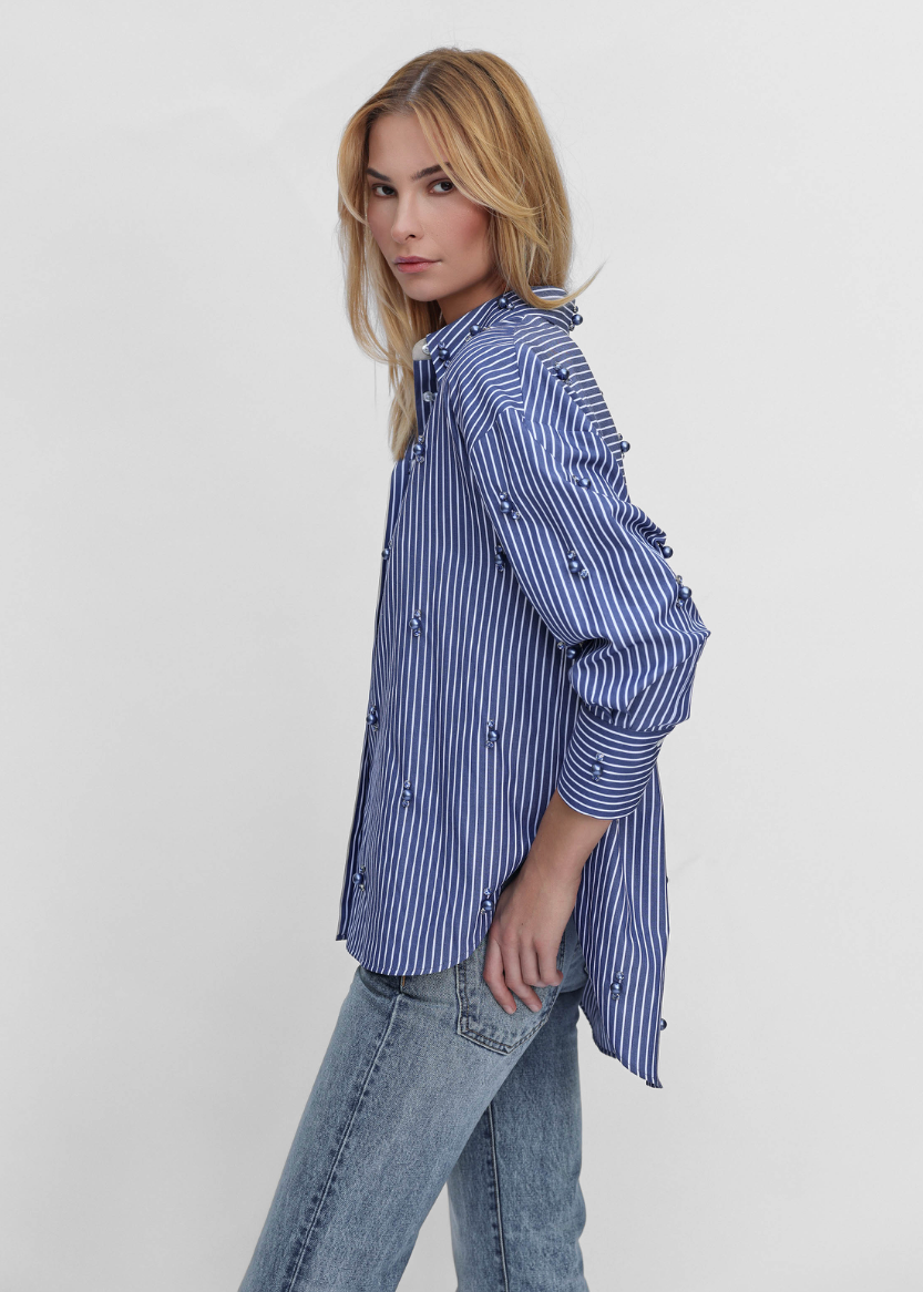 Echo Stripe Crystal Boyfriend Shirt