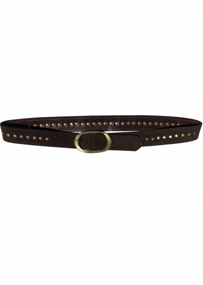Black bracelet with a gold logo on a white background