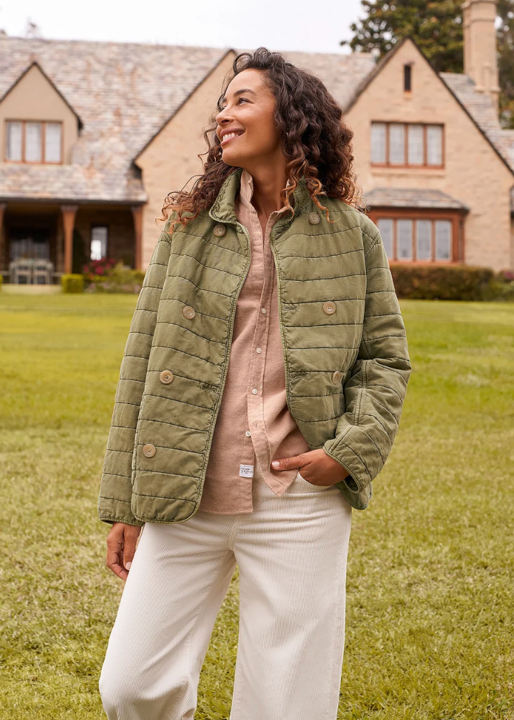 green quilted jacket by frank & eileen