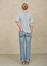 MABE Talis Blue & Pink Embroidered Top