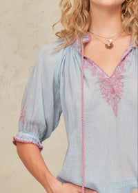 MABE Talis Blue & Pink Embroidered Top