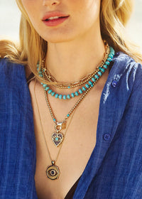 Jane Win Turquoise and Coral Beaded Necklace