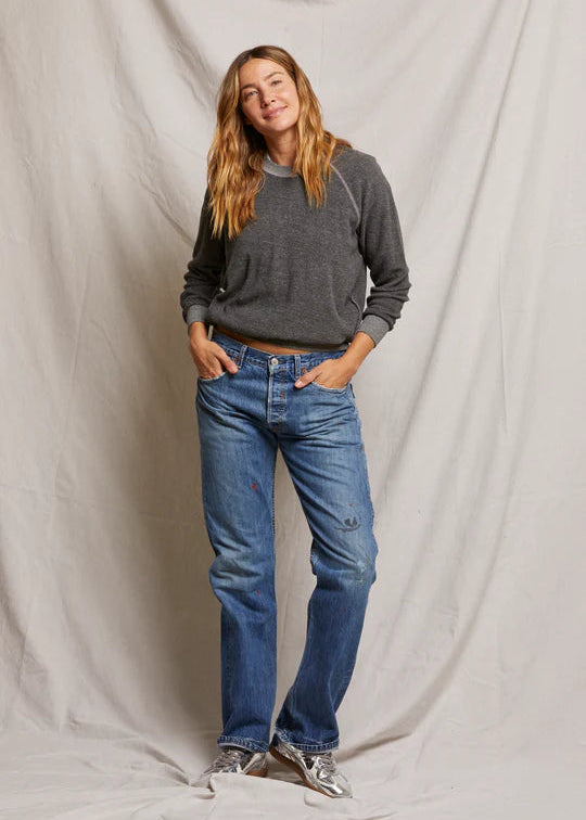 perfectwhitetee Ziggy Shrunken Crew Fleece Dark Heather Grey