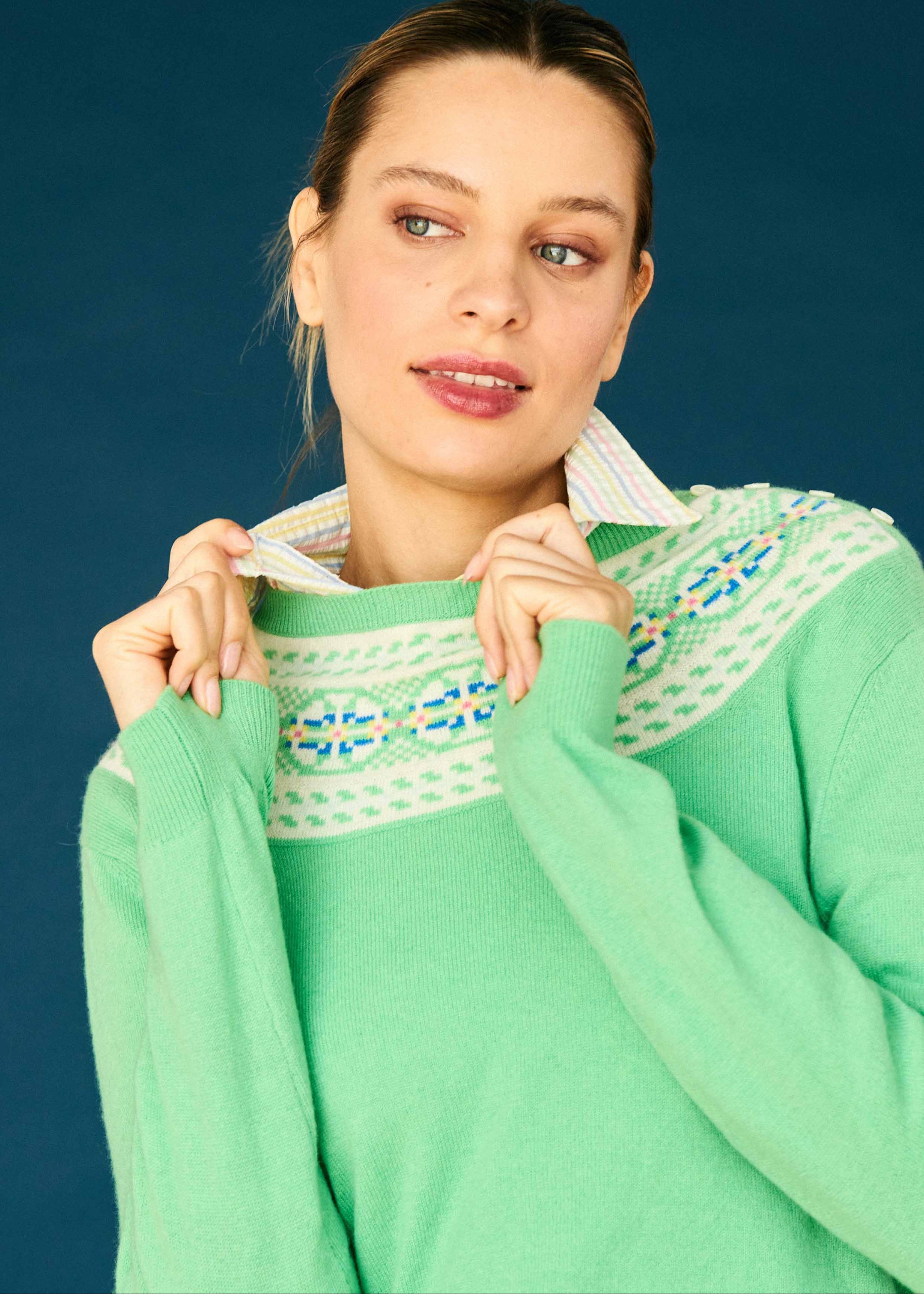 Jumper 1234 Yoke Fairisle Crew Green