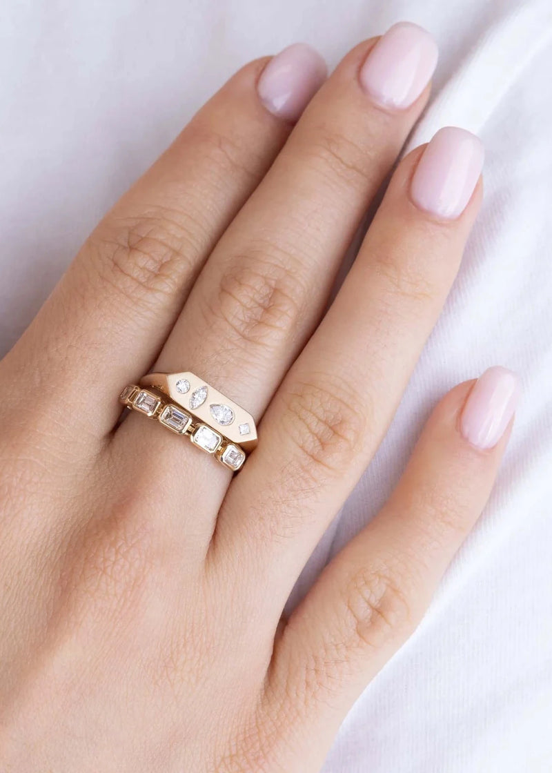 Zoe Chicco 14K Diamond Mosaic Signet Ring SZ 7