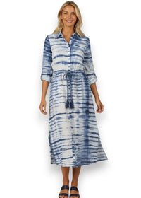 Anais Navy Shibori Shirtdress