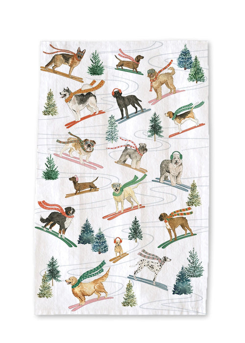 Holiday Ski Dogs Tea Towel