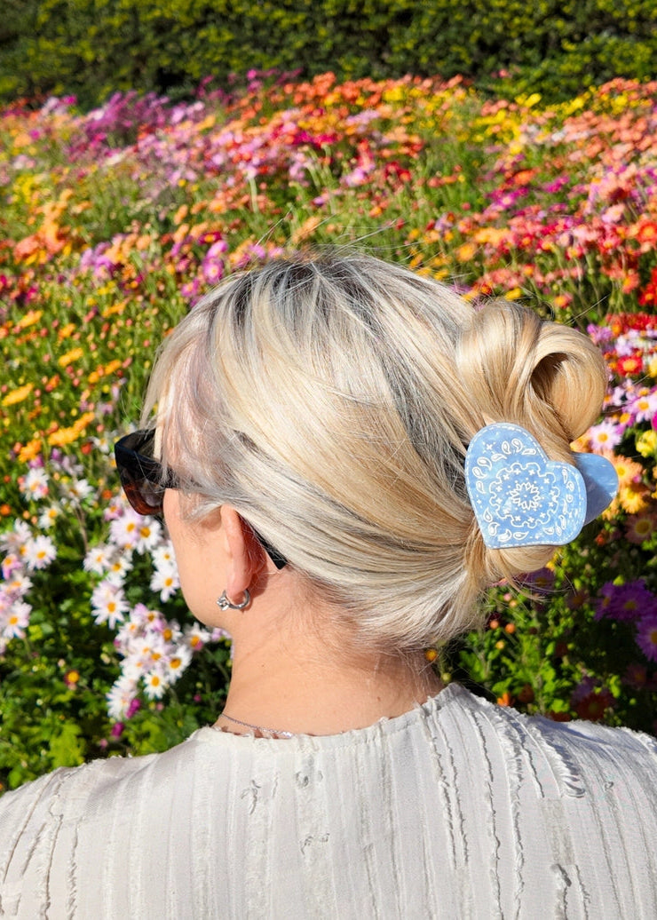 Blue Paisley Heart Claw Hairclip