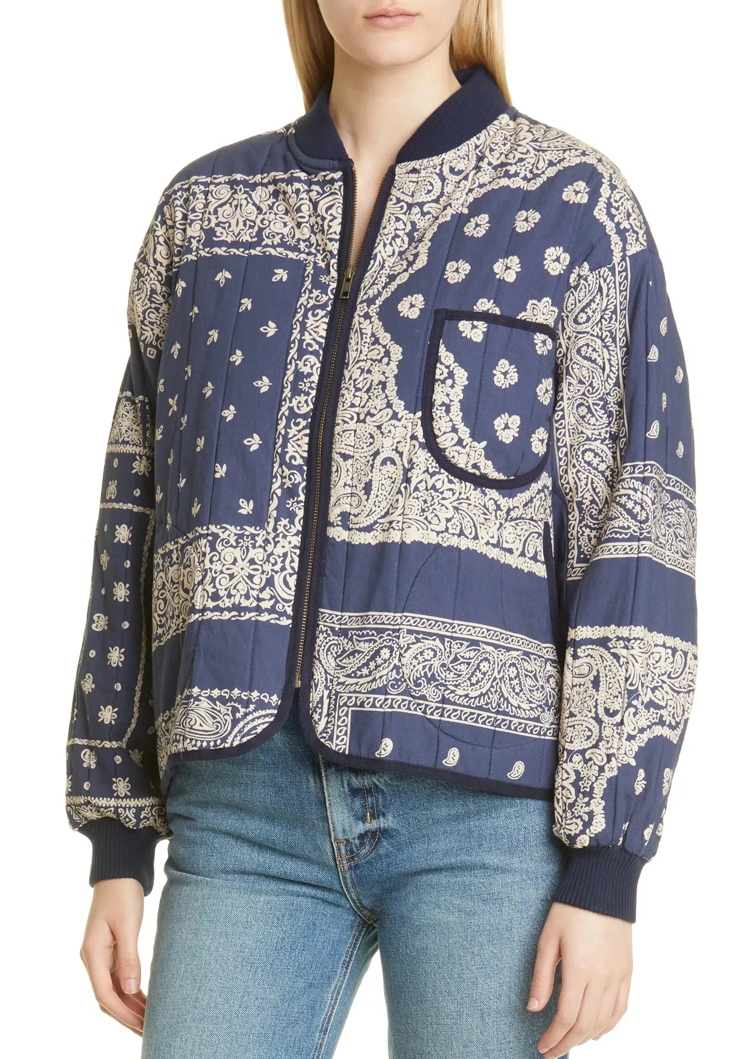 The Great Navy Quilted Bomber Jacket