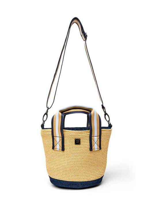 Riviera Bucket Tote (Mini): Dune Raffia w/ Navy