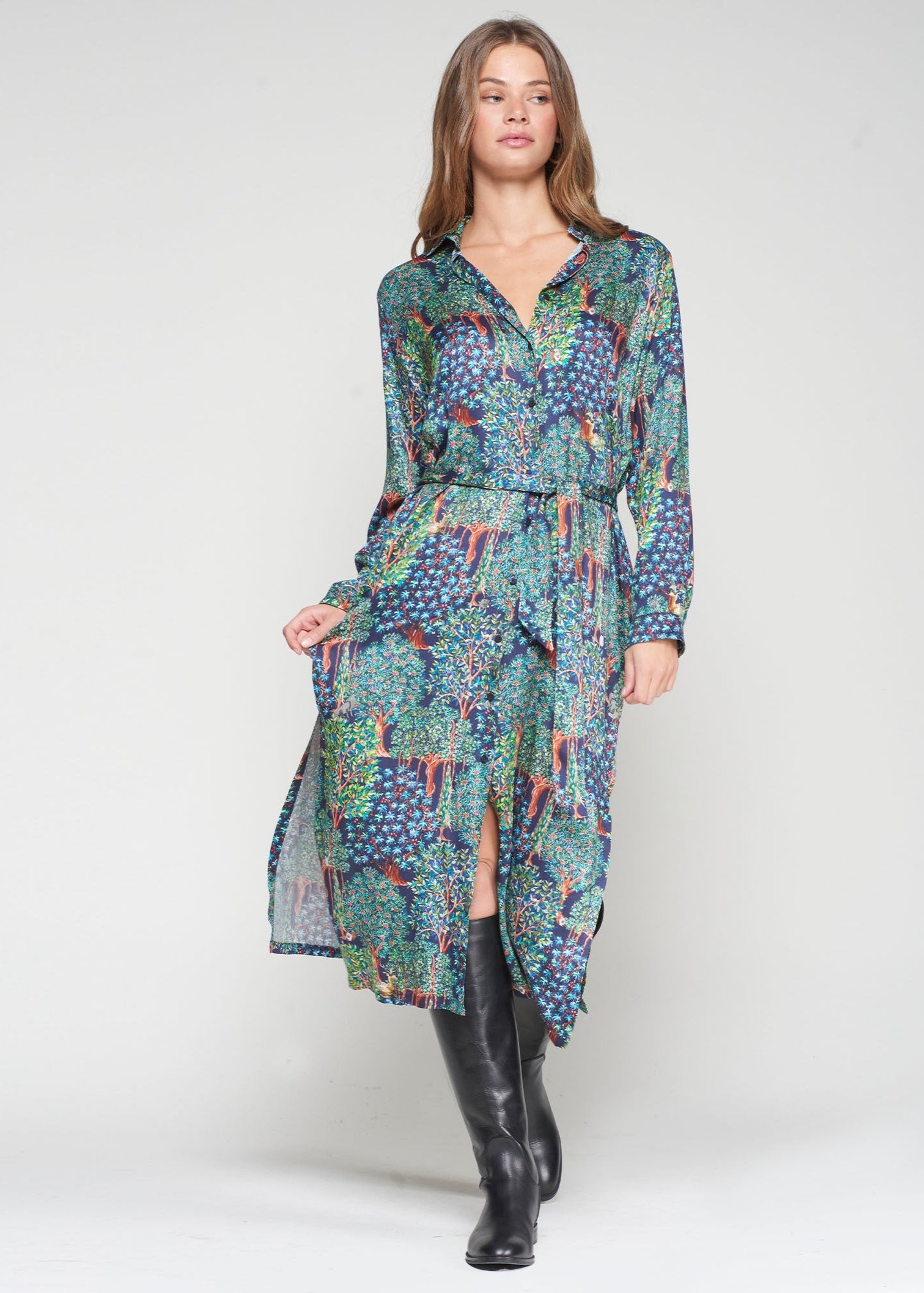 Vilagallo Forest Print Shirt Dress