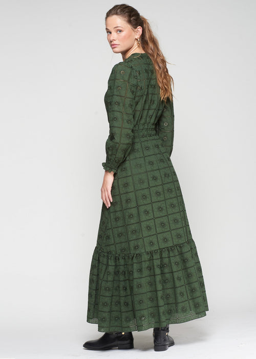 Vilagallo Green Embroidered Maxi Dress