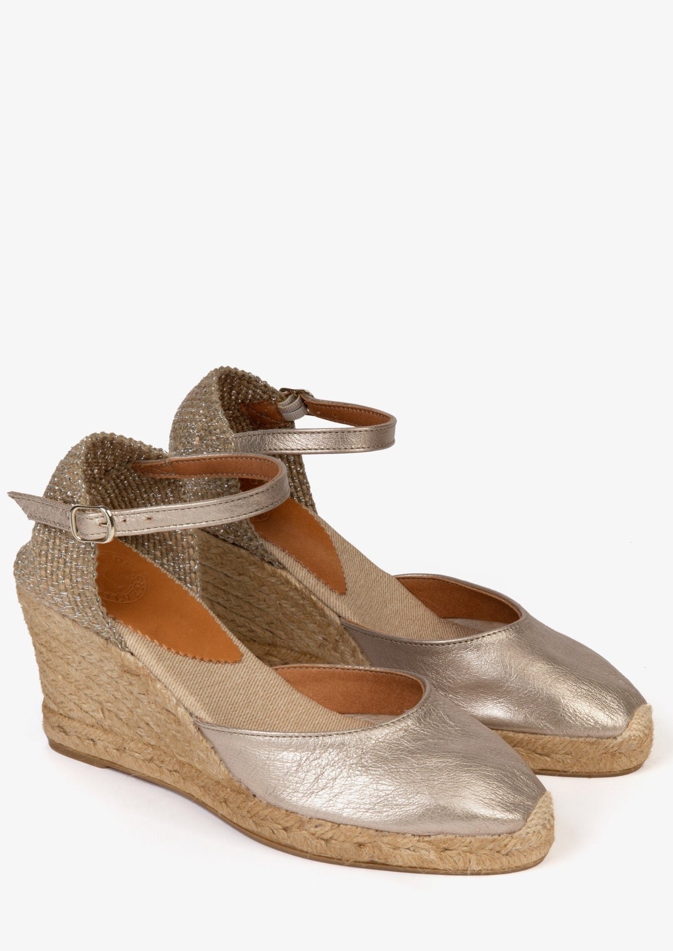 High Mary Jane Metallic Leather Espadrille