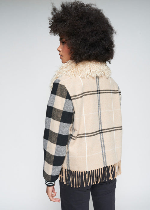 Vilagallo Checked Wool Bomber W/ Fringe