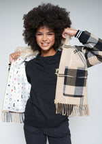 Vilagallo Checked Wool Bomber W/ Fringe