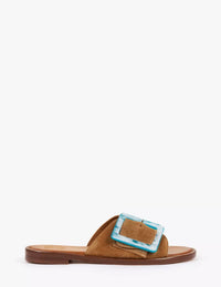 Penelope Chilvers Biarritz Buckle Sandal Tan w/Blue