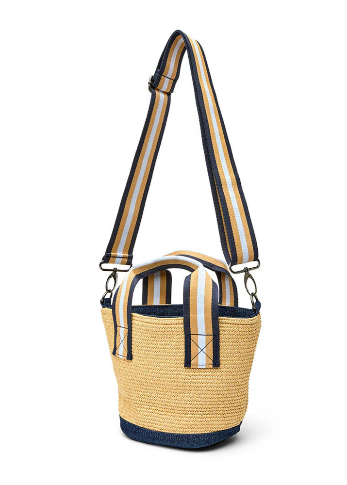 Riviera Bucket Tote (Mini): Dune Raffia w/ Navy