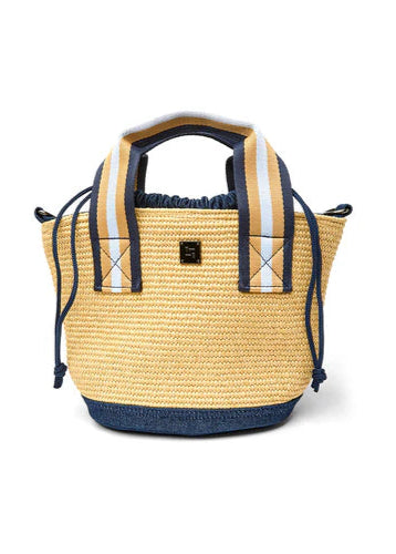 Riviera Bucket Tote (Mini): Dune Raffia w/ Navy
