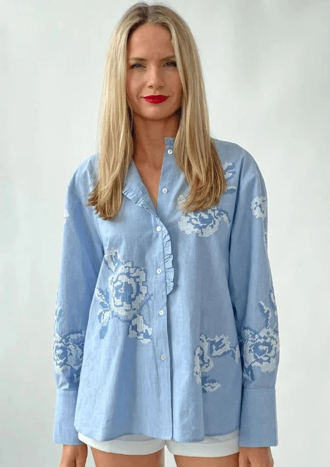 Milano Blue Embroidered Shirt