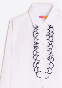 Vilagallo White Navy Ruffle Blouse