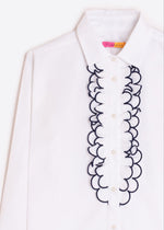 Vilagallo White Navy Ruffle Blouse