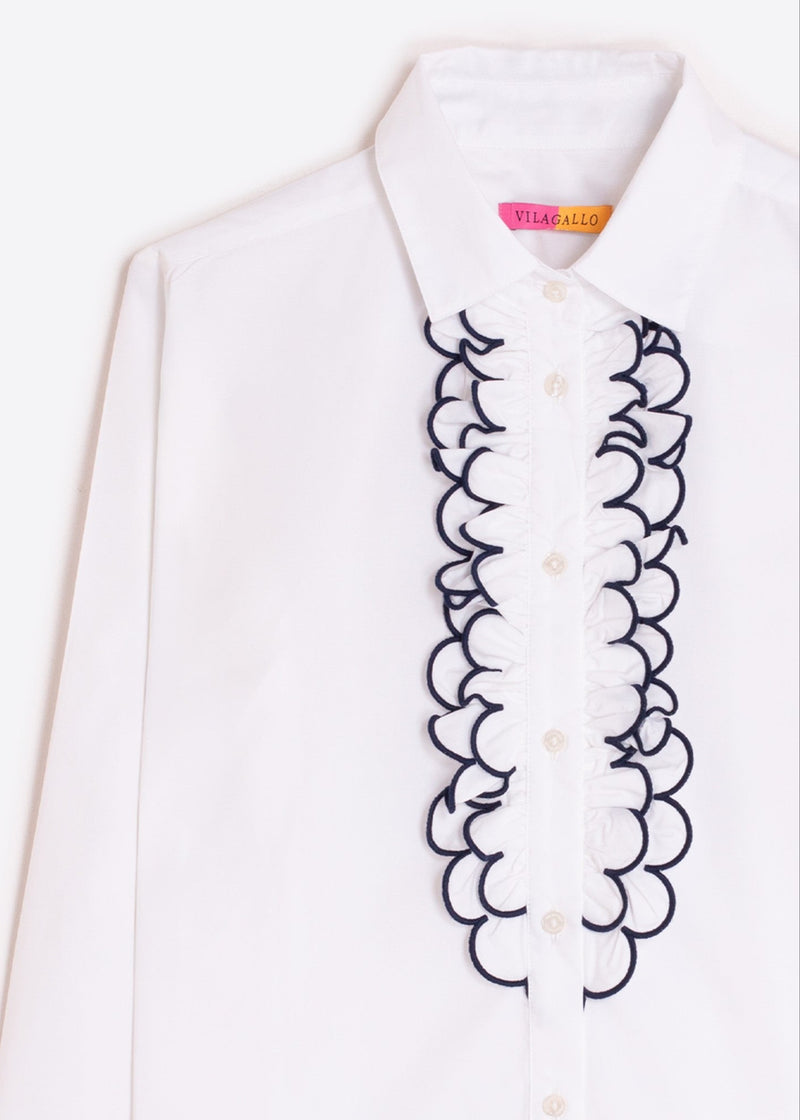 Vilagallo White Navy Ruffle Blouse