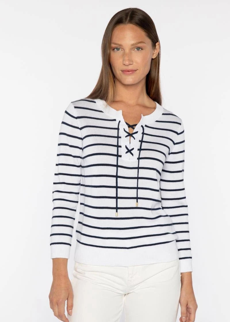 Kinross Stripe Lace Up Crew White/Navy