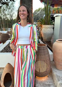 Vilagallo Palazzo Pant Striped Seersucker Multicolor