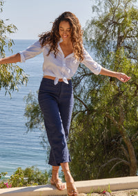 F&E Kinsale Linen Pant Navy